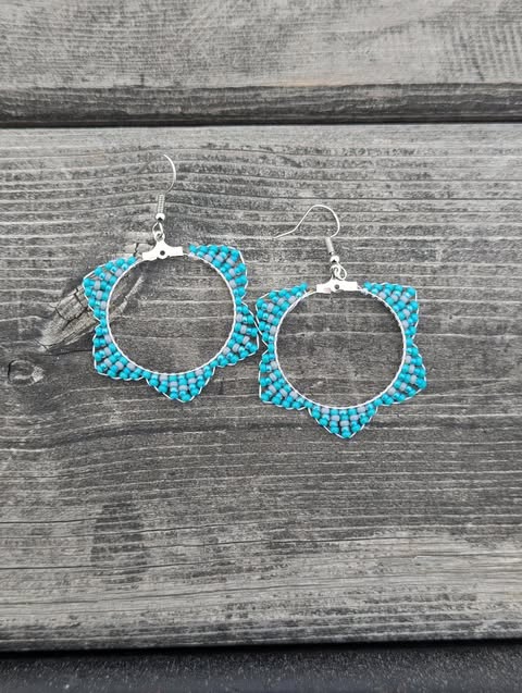 Turquoise/ Gray Zigzag Hoops