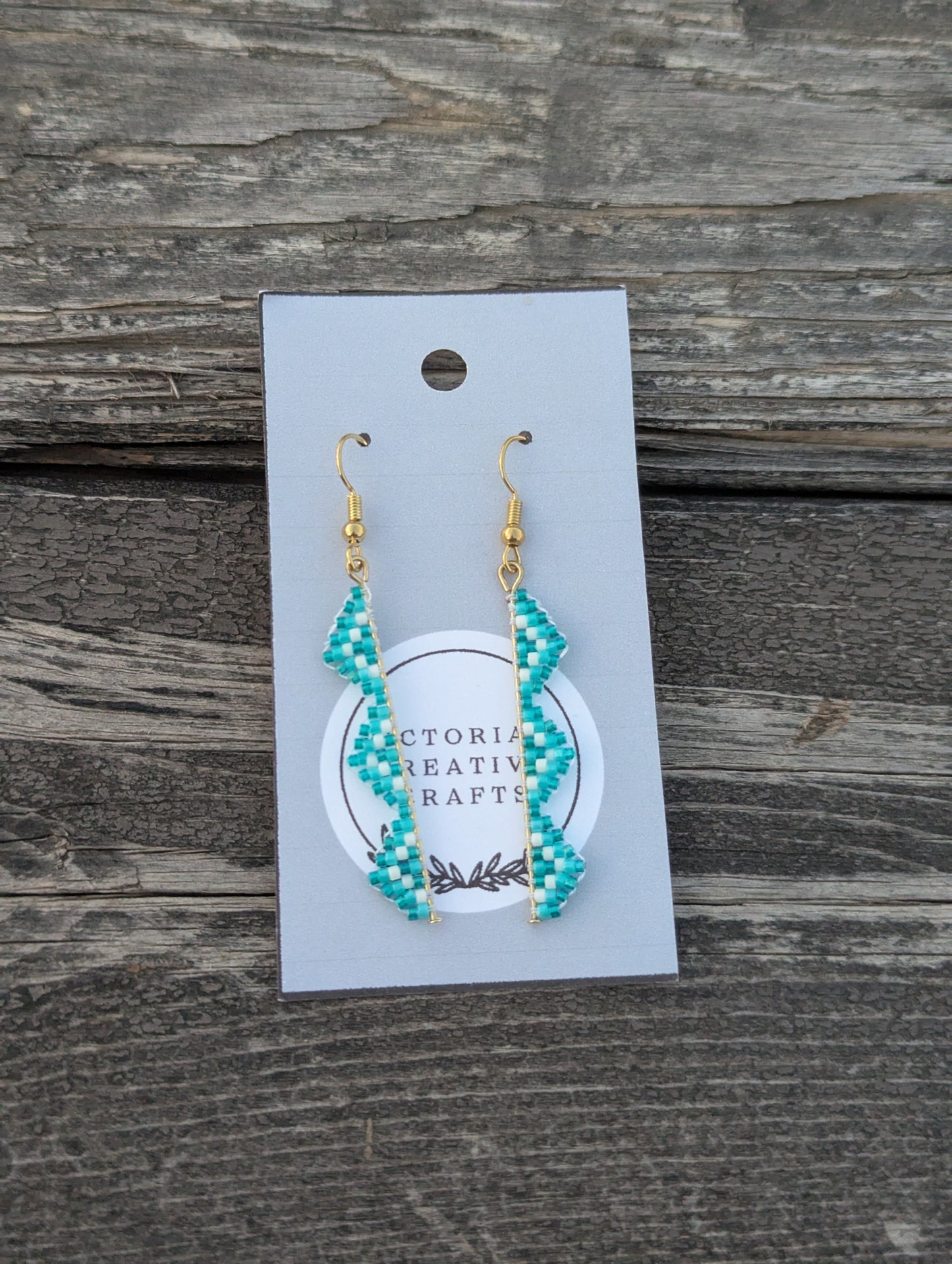 Blue and White Zigzag Earrings- Gold