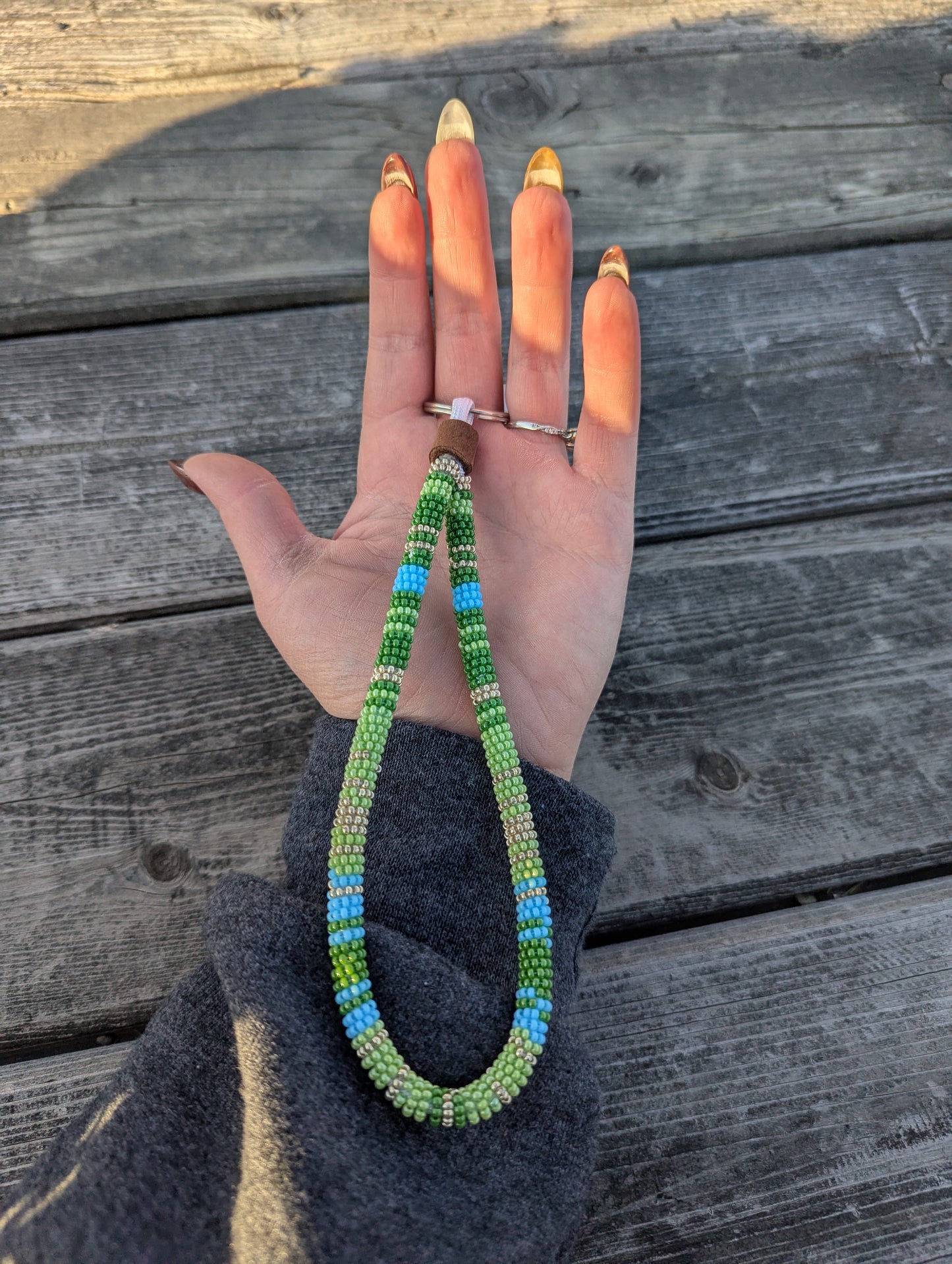 Evergreen Beaded Wristlet Keychain