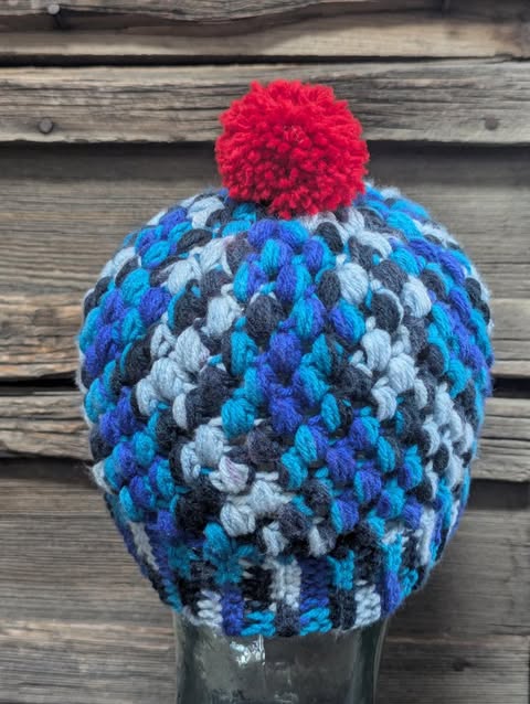 Blue/Black Beanie w/ PomPom