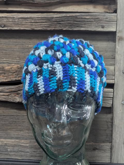 Blue/Black Messy Bun Beanie