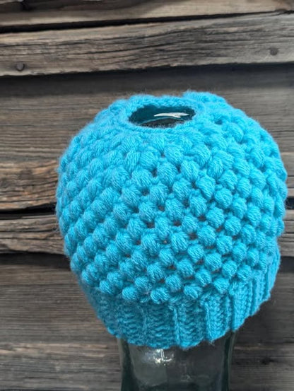 Light Blue Messy Bun Beanie