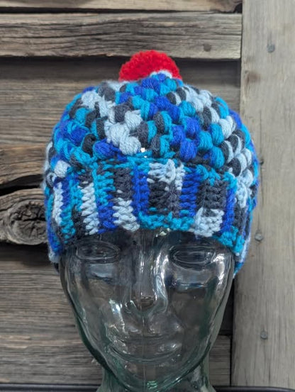Blue/Black Beanie w/ PomPom