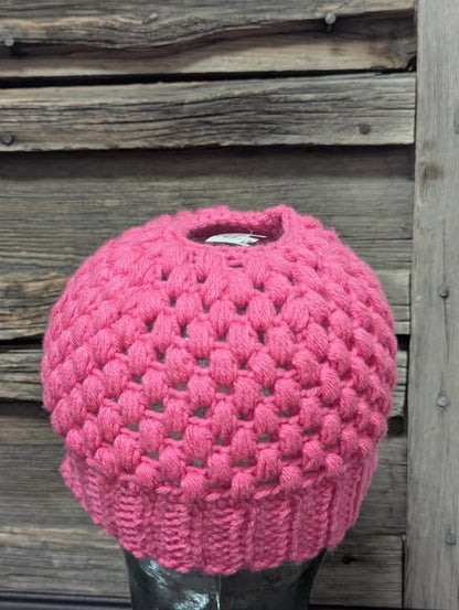 Pink Messy Bun Beanie