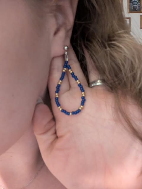 Blue/Gold Teardrop Earrings