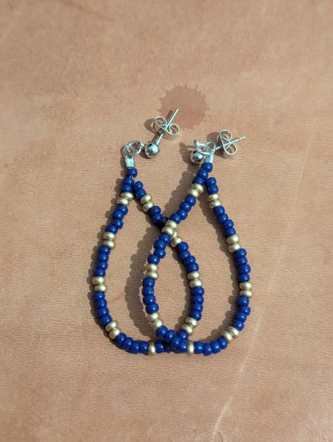 Blue/Gold Teardrop Earrings