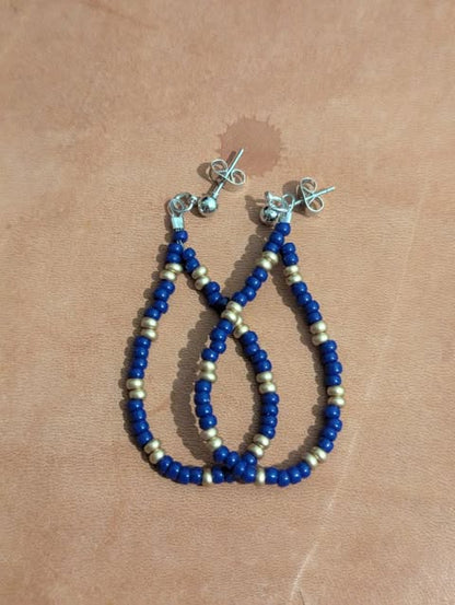 Blue/Gold Teardrop Earrings