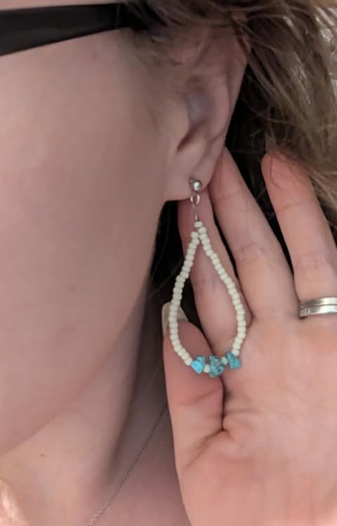 White and Faux Turquoise Chip Teardrop Earrings