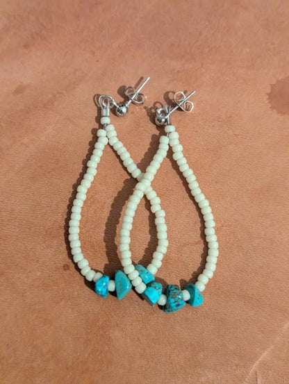 White and Faux Turquoise Chip Teardrop Earrings