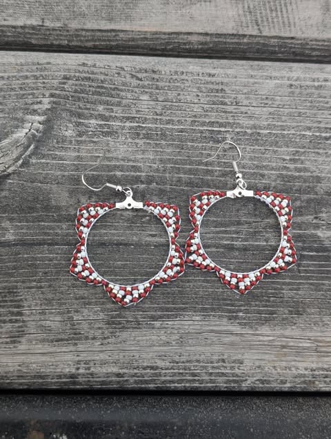 Maroon/ Silver Zigzag Hoops