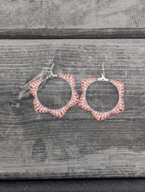 Peach/White Zigzag Hoops