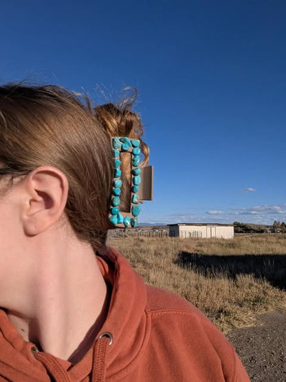Tan Faux Turquoise Claw Clip- Large