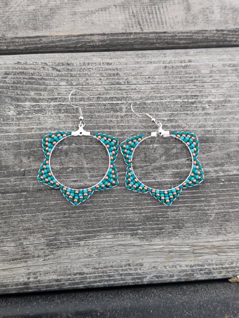 Turquoise/ Bronze Zigzag Hoops