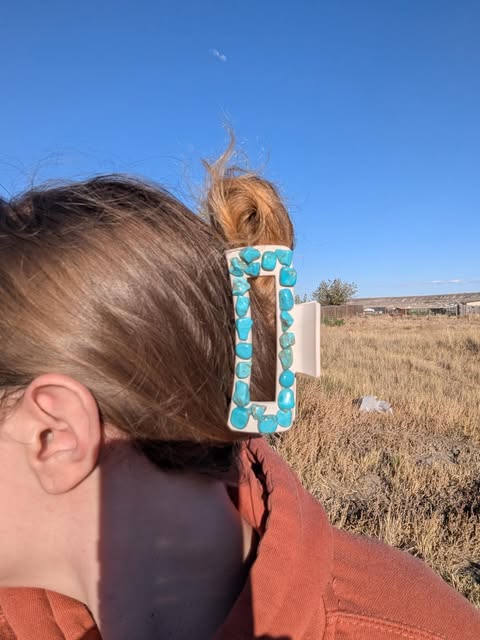 Cream Faux Turquoise Claw Clip- Large