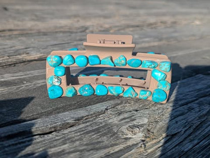 Tan Faux Turquoise Claw Clip- Large