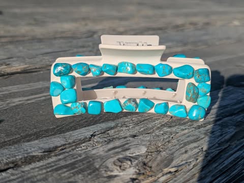 Cream Faux Turquoise Claw Clip- Large