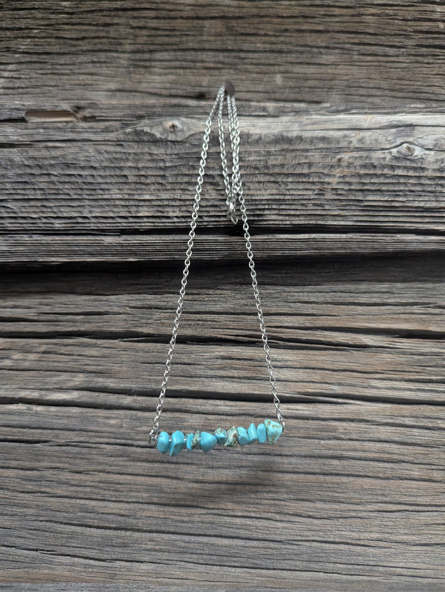 Faux Turquoise Bar Necklace- Silver 16 in