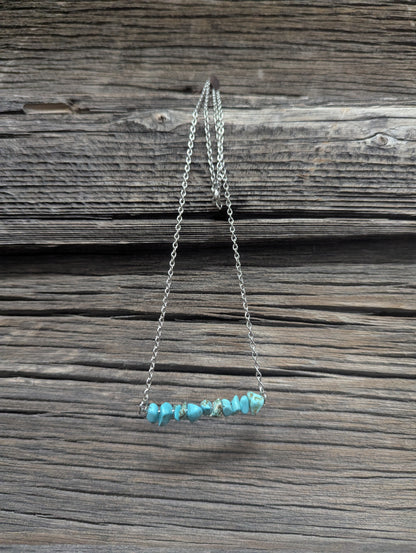 Faux Turquoise Bar Necklace- Silver 16 in