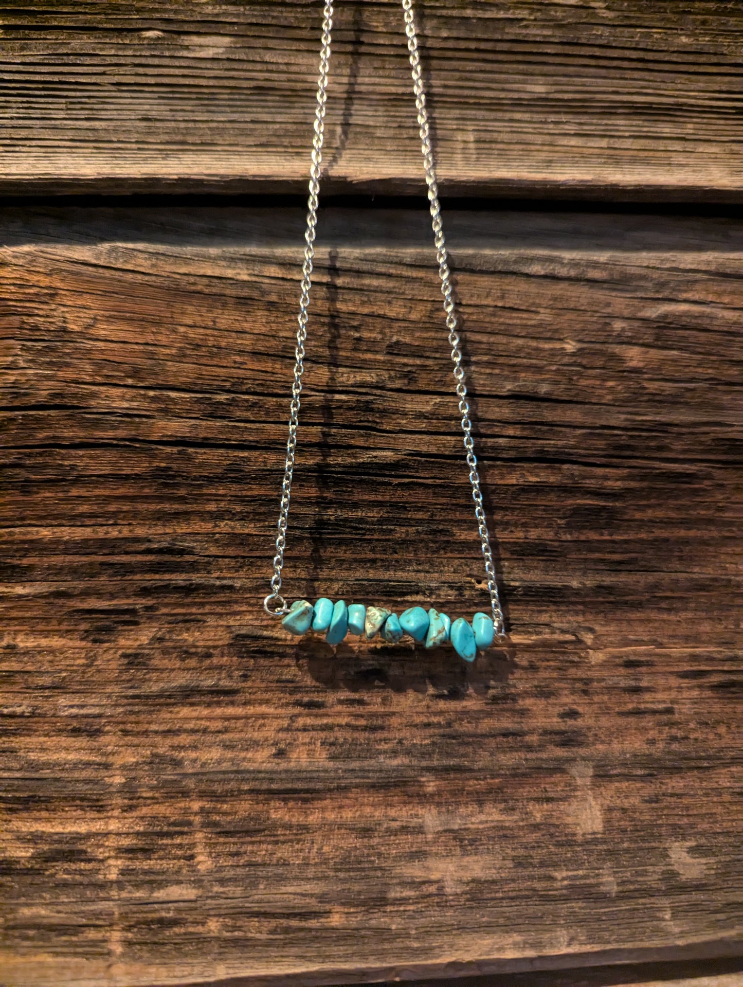 Faux Turquoise Bar Necklace- Silver 18 in