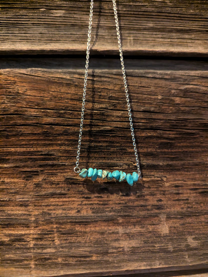Faux Turquoise Bar Necklace- Silver 18 in