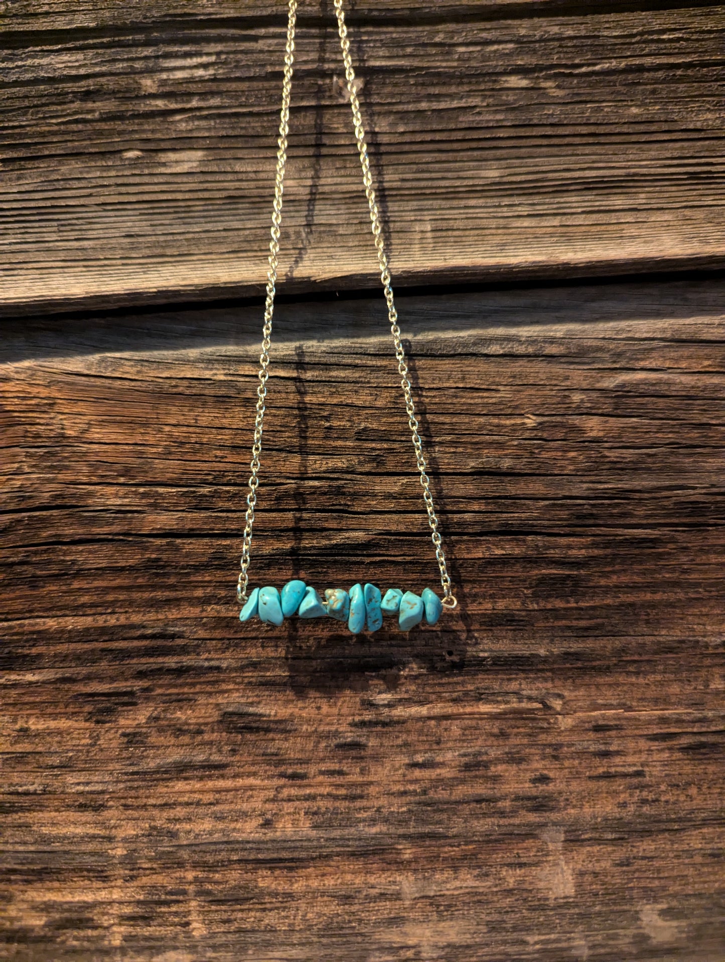 Faux Turquoise Bar Necklace- Gold 18 in