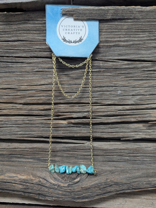 Faux Turquoise Bar Necklace- Gold 18 in