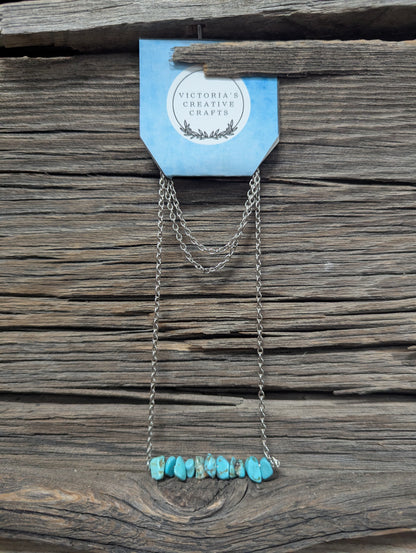 Faux Turquoise Bar Necklace- Silver 16 in