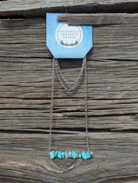 Faux Turquoise Bar Necklace- Silver 18 in