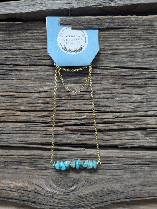 Faux Turquoise Bar Necklace- Gold 16 in