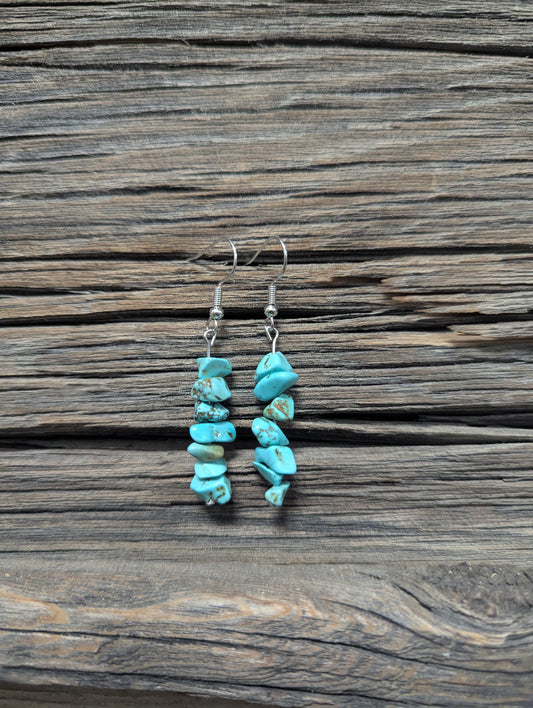 Faux Turquoise Chip Earrings- Silver 1.5 in