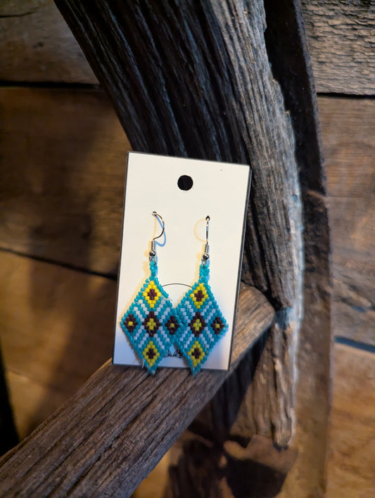 Turquoise and Yellow Diamond Shaped Earrings