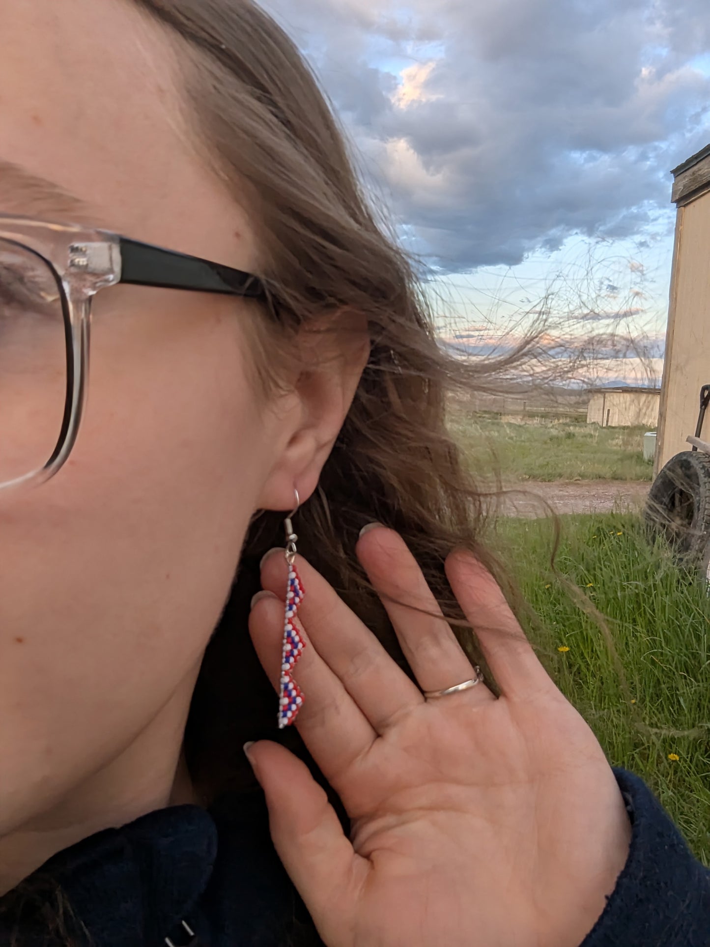Red, White & Blue Zigzag Earrings- Silver