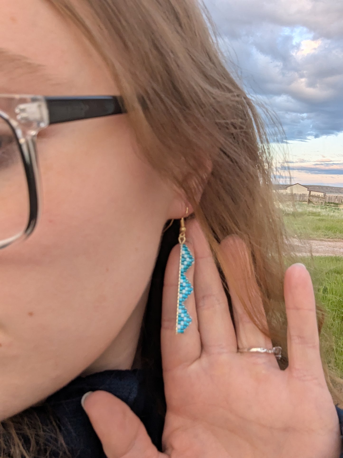 Ocean Blue ZigZag Earrings- Gold