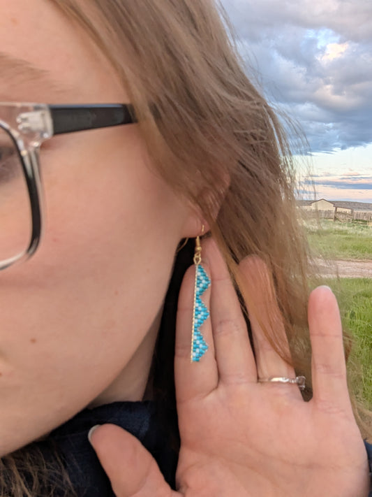 Ocean Blue ZigZag Earrings- Gold