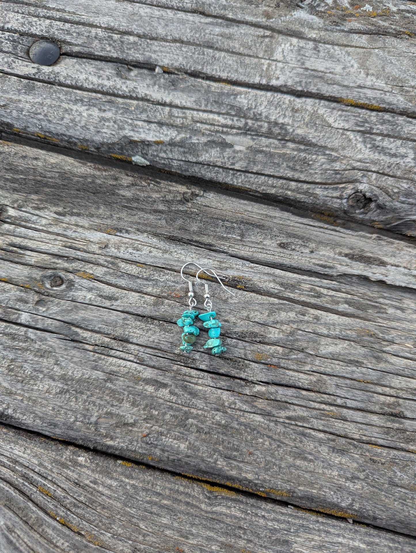 Mini Faux Turquoise Chip Earrings- Silver 1 in