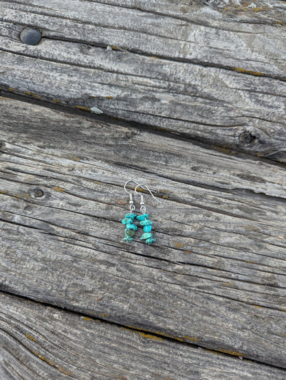 Mini Faux Turquoise Chip Earrings- Silver 1 in