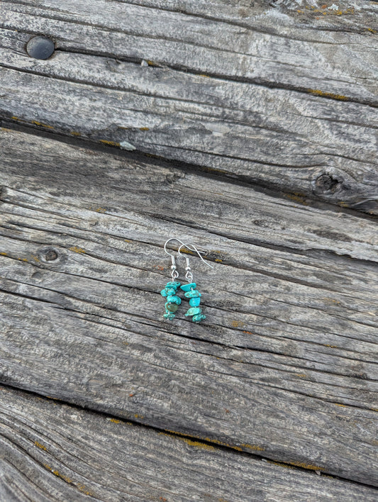 Mini Faux Turquoise Chip Earrings- Silver 1 in