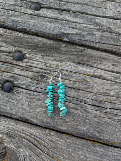 Faux Turquoise Chip Earrings- Silver 2in