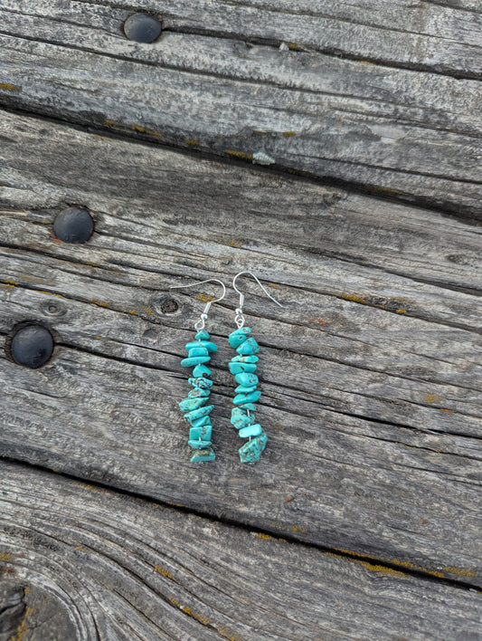 Faux Turquoise Chip Earrings- Silver 2in