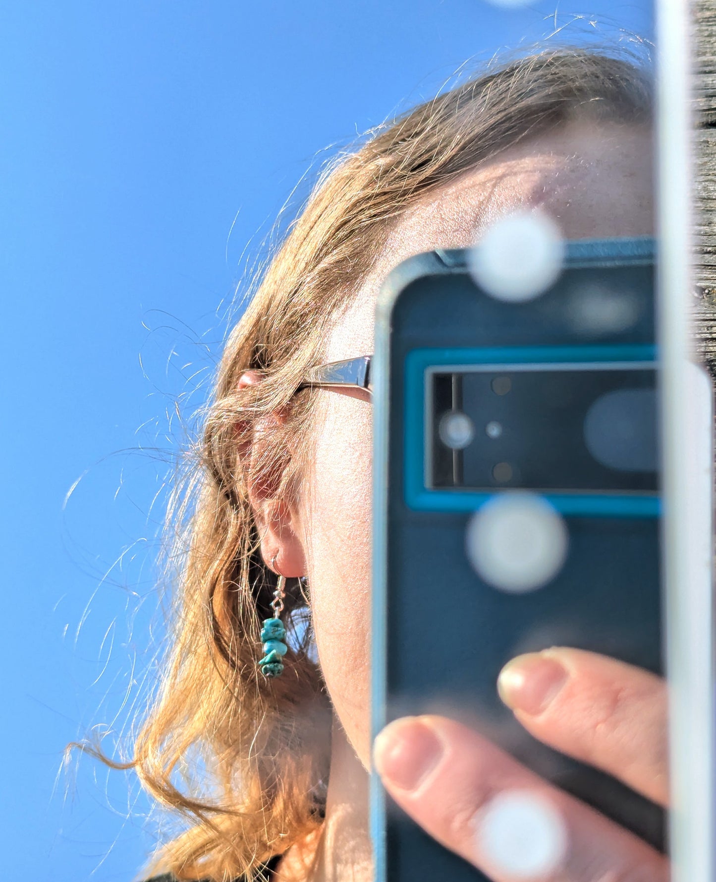 Mini Faux Turquoise Chip Earrings- Gold 1in