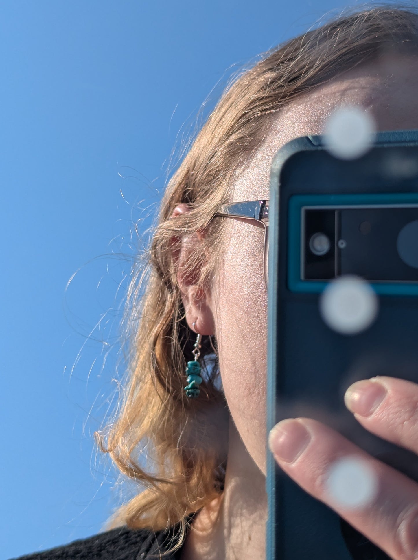 Mini Faux Turquoise Chip Earrings- Silver 1 in