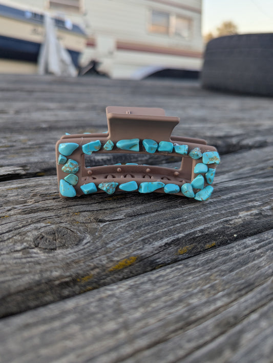 Tan Faux Turquoise Claw Clip- Small