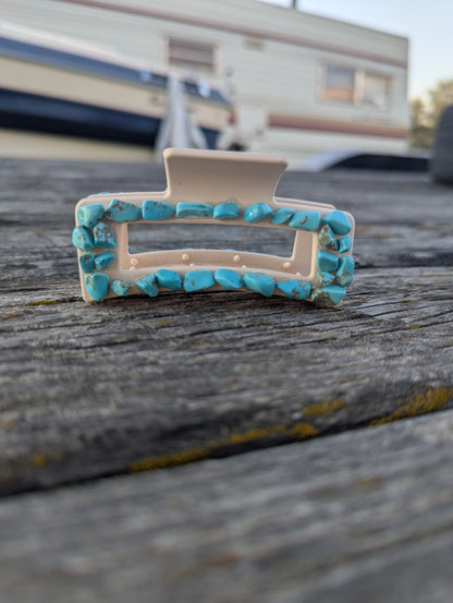 Cream Faux Turquoise Claw Clip- Small