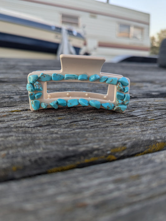 Cream Faux Turquoise Claw Clip- Small