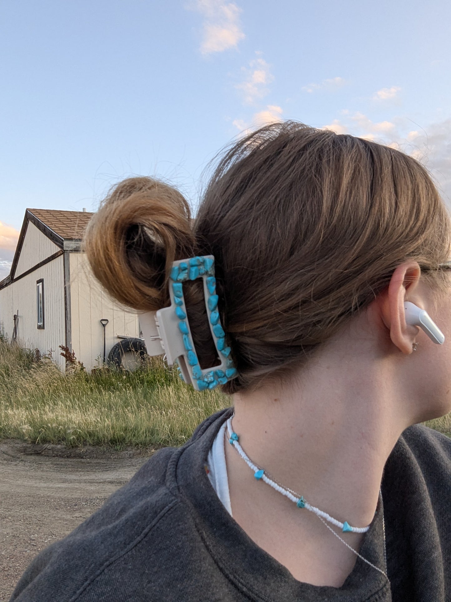 Cream Faux Turquoise Claw Clip- Small