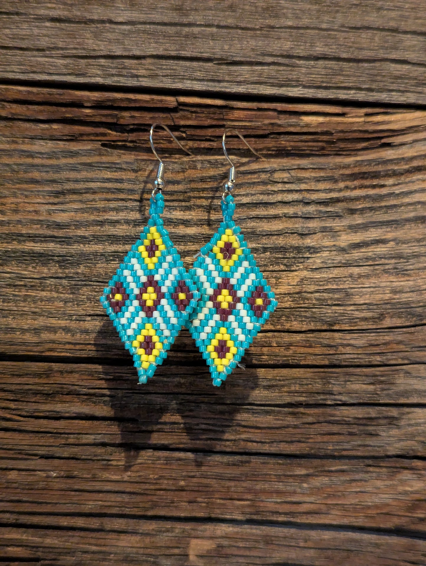 Turquoise and Yellow Diamond Shaped Earrings