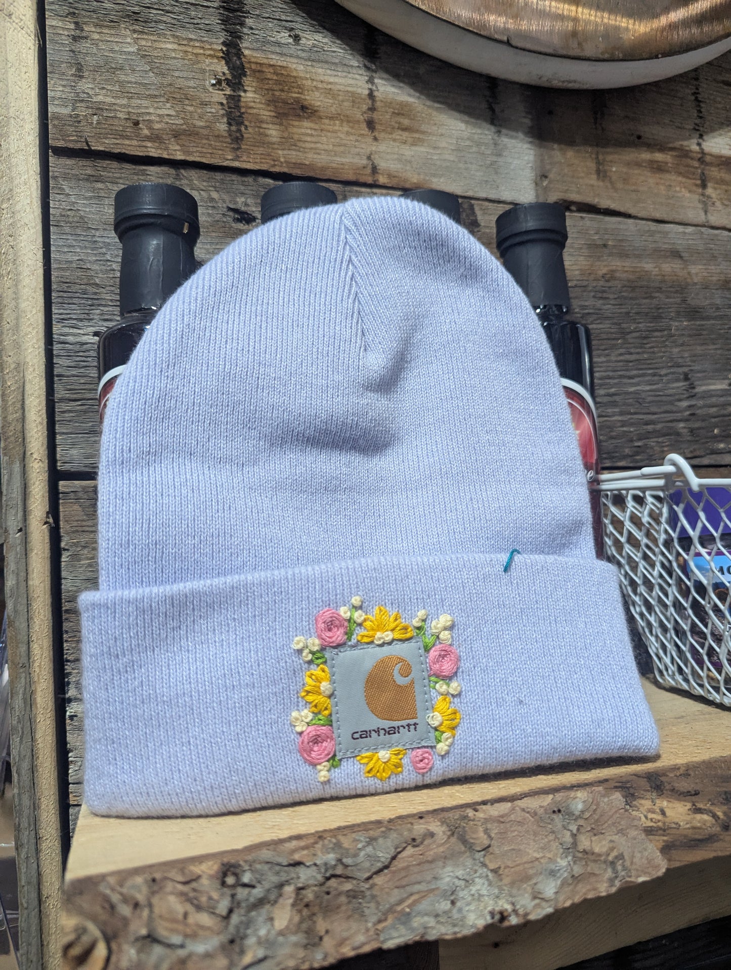 Hand Embroidered Flower Carhartt Beanie- Child Purple