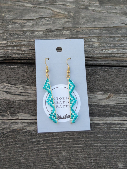 Blue and White Zigzag Earrings- Gold