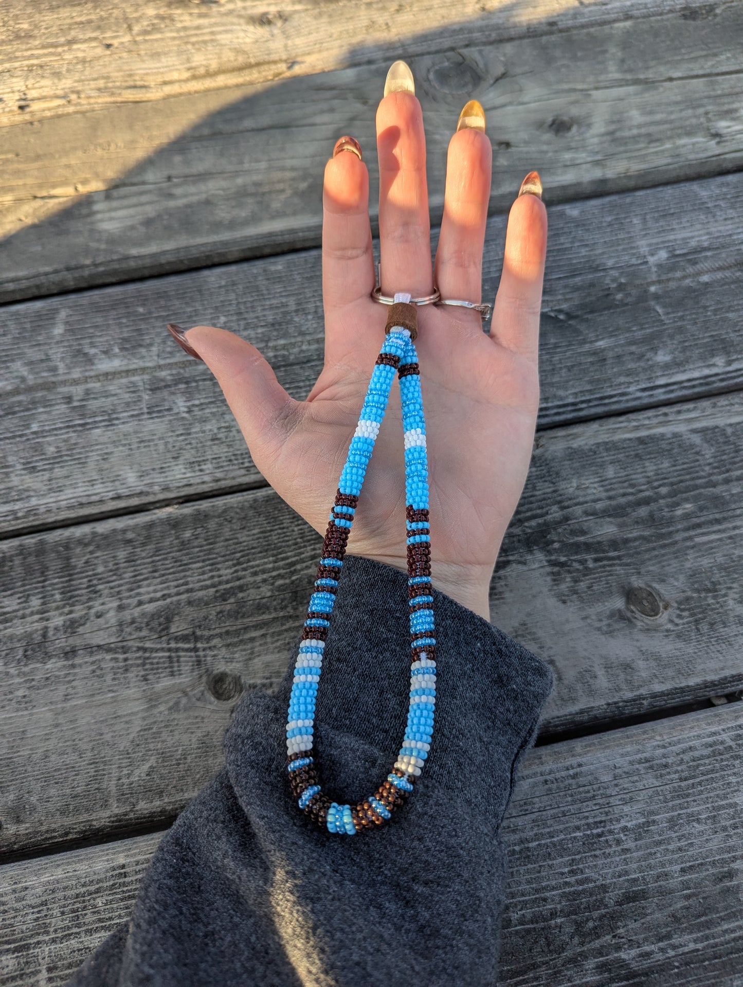River Stone Beaded Wristlet Keychain