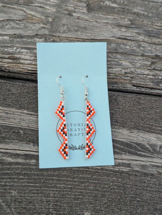 Orange, White and Black Zigzag Earrings